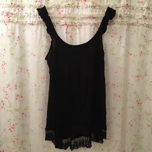 Long Black Tank with lace hem
